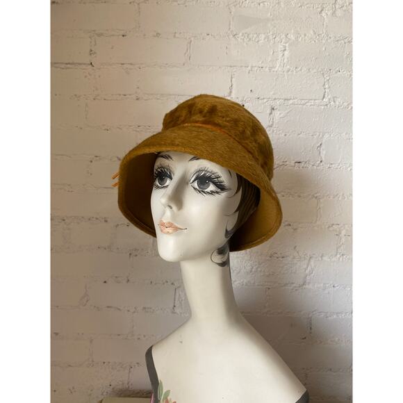 vintage 1960s mod fuzzy rust bucket hat wide brim rhinestones 60s fashion mcm - Picture 7 of 8